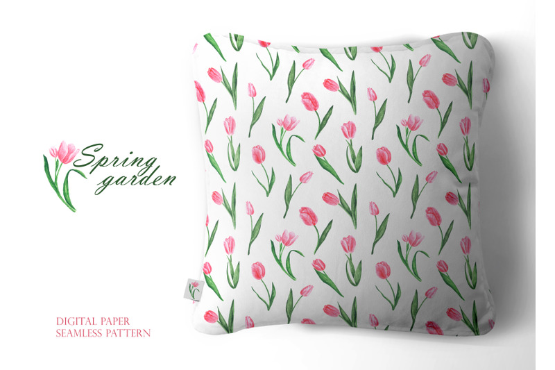 tulips-digital-paper-seamless-pattern-spring-garden-watering-can