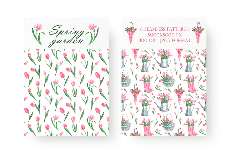 tulips-digital-paper-seamless-pattern-spring-garden-watering-can