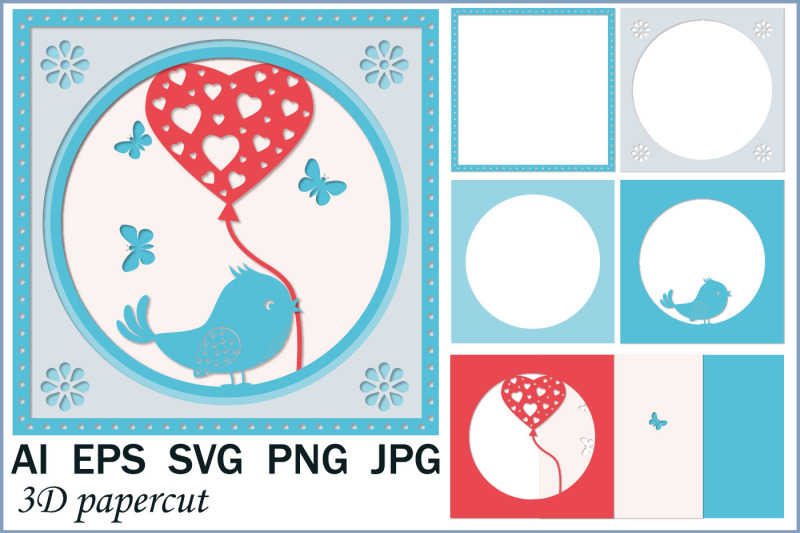 3d-bird-postcard-with-heart-paper-clipping-svg