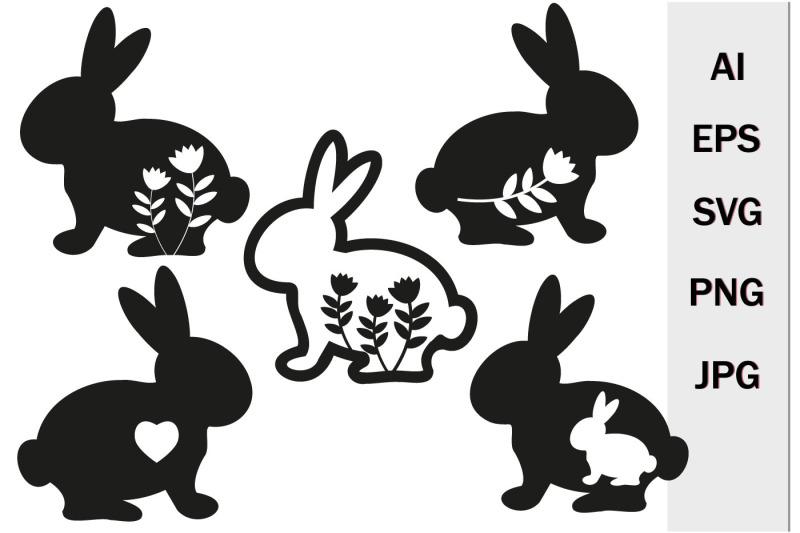 set-of-easter-bunnies-silhouette-for-printing-svg