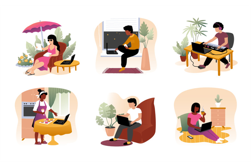 work-from-home-cartoon-men-and-women-sit-with-laptops-freelance-or-l