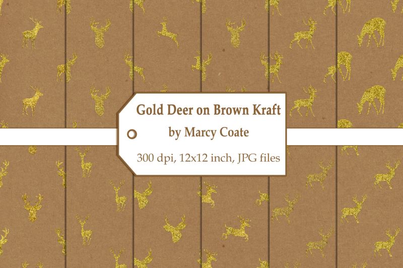 gold-deer-on-brown-kraft-digital-papers