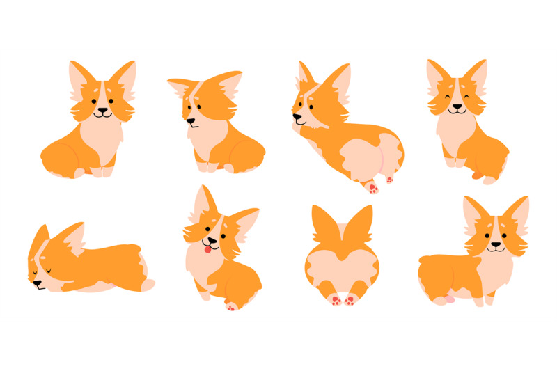 corgi-cartoon-cute-dog-characters-in-different-poses-relaxing-sleepin