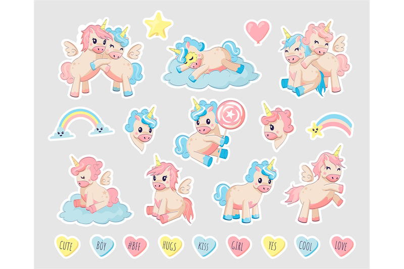 unicorn-patch-cartoon-baby-animals-with-horns-and-wings-pegasus-and