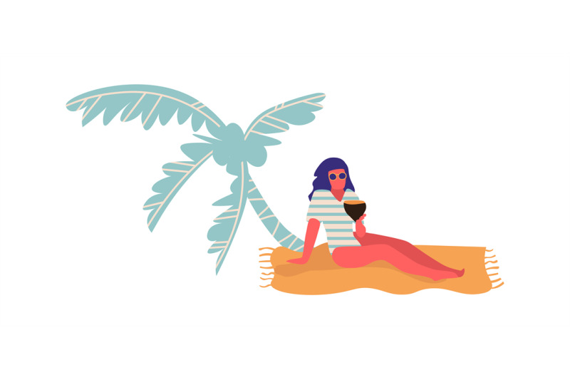 people-at-beach-cartoon-woman-lie-on-sand-under-palm-tree-female-in