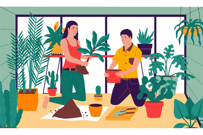 planting-at-home-friends-taking-care-of-houseplants-people-replantin