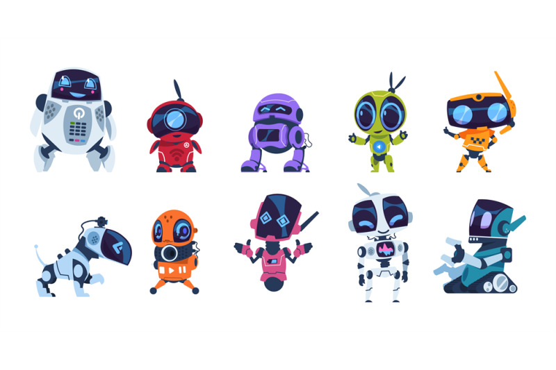 modern-robots-cartoon-friendly-mascots-personal-assistants-collecti