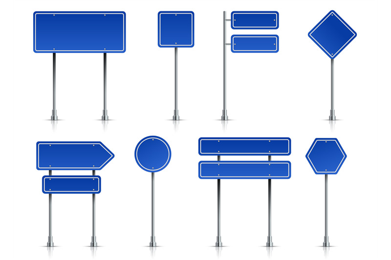 road-icons-realistic-blue-street-signposts-with-white-frame-on-metal