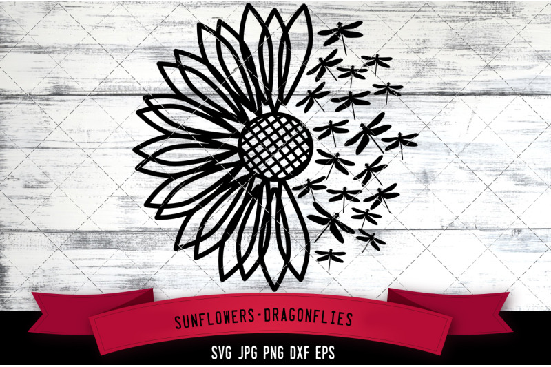 sunflower-dragonflies-silhouette-vector