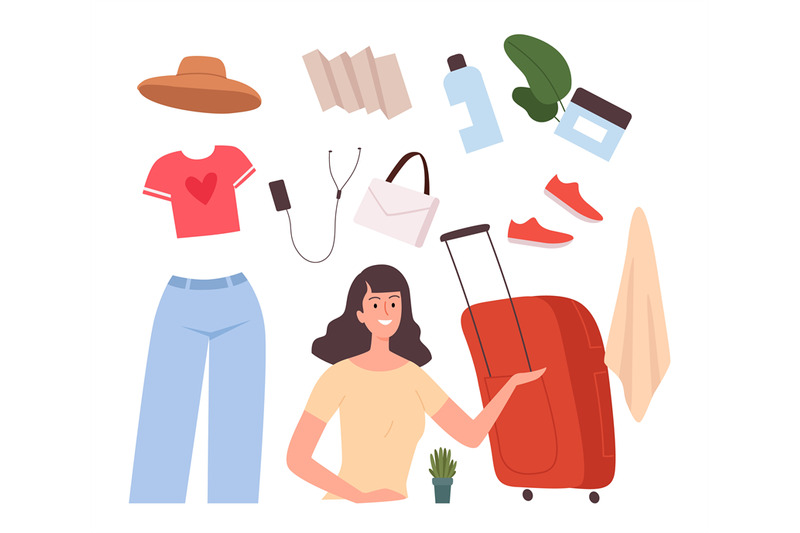 girl-base-travel-stuff-female-baggage-bag-and-suitcase-map-and-fash