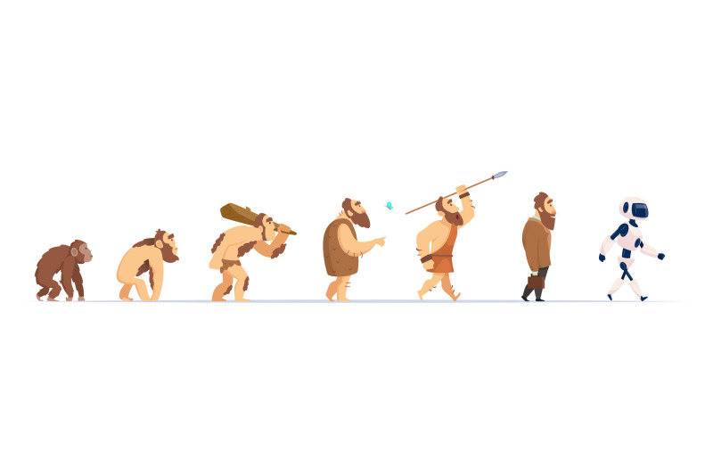 human-evolution-from-monkey-to-cyborg-historical-concept-exact-vector