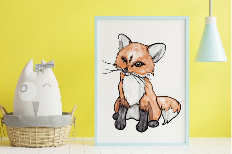 baby-fox-clipart-watercolor-woodland-flowers-set-woodland-animals