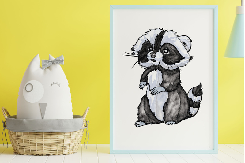 baby-raccoon-clipart-watercolor-woodland-flowers-set-woodland-animal