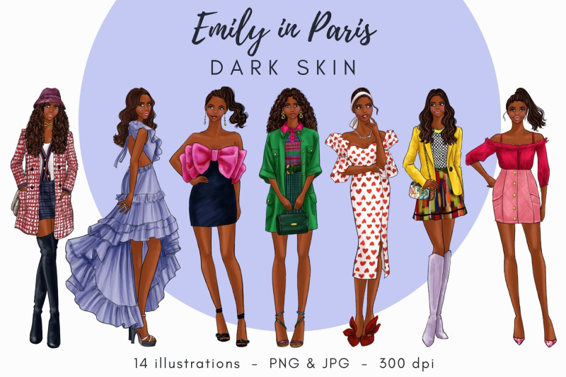 emily-in-paris-dark-skin-watercolor-fashion-clipart