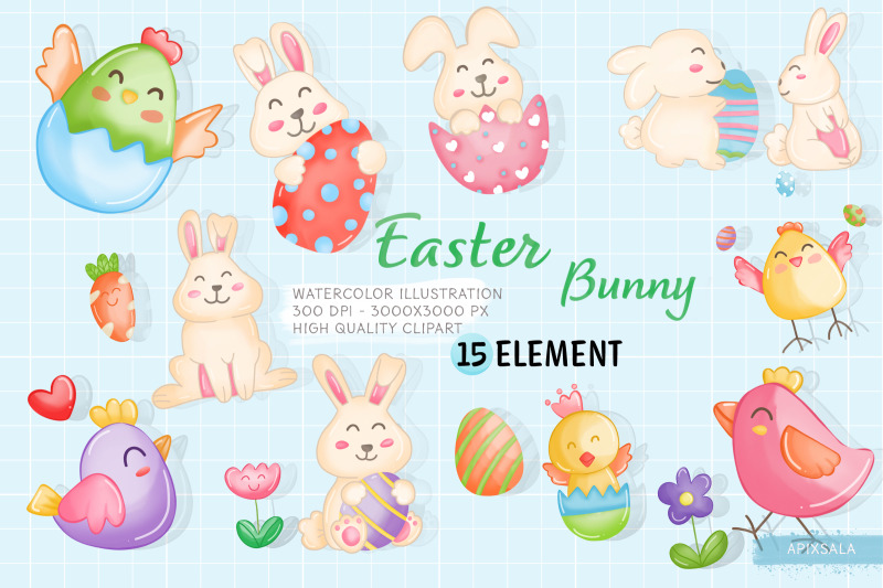 easter-bunny-watercolor-clipart-bundle