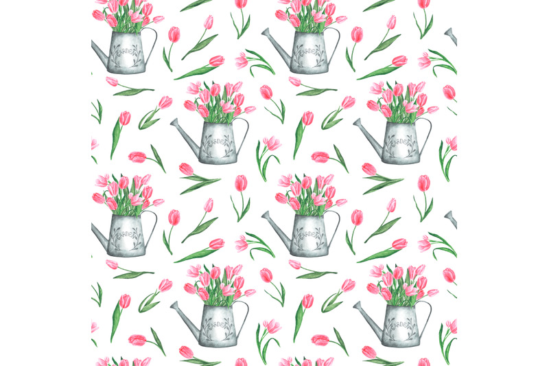 watering-can-tulip-watercolor-seamless-pattern-spring-garden-bouquet