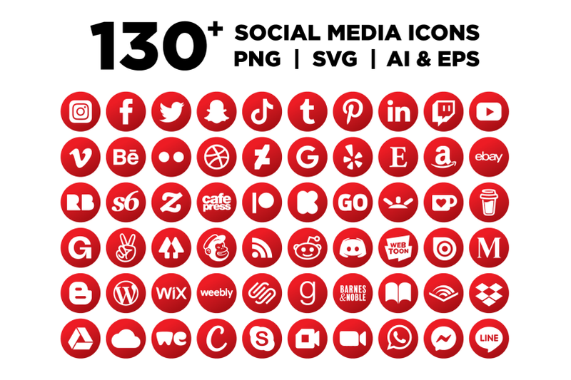 red-circle-social-media-icons-set