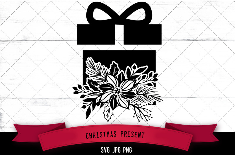 christmas-present-floral-silhoette-vector