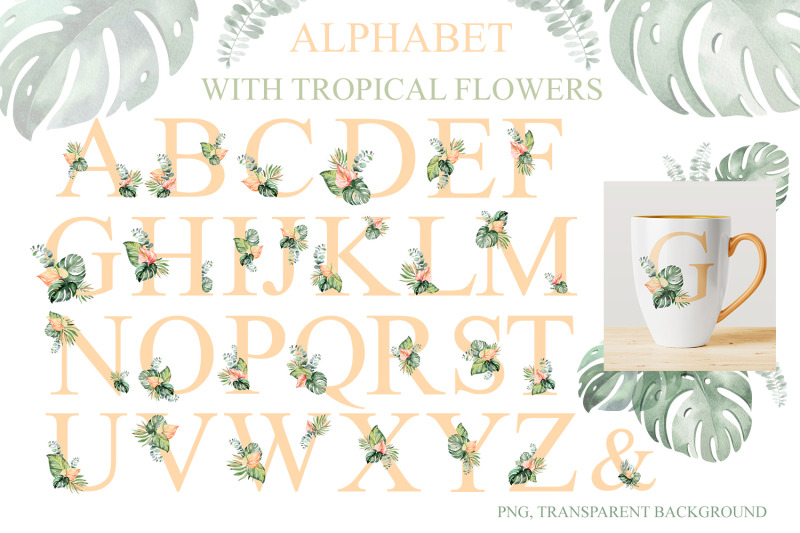 alphabet-with-tropical-flowers-individual-elements-of-png