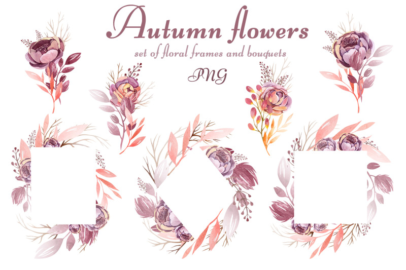 watercolor-set-of-frames-and-bouquets-transparent-background
