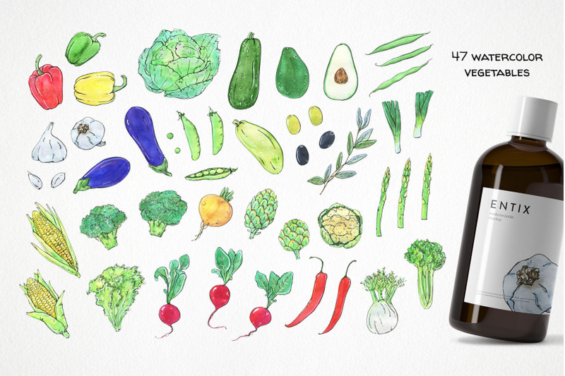 watercolor-vegetable-clipart-healthy-food-seamless-patterns