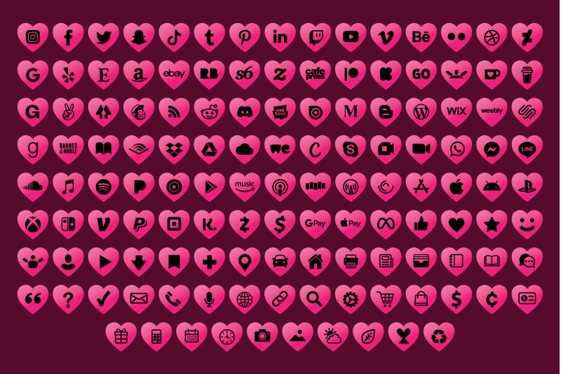 pink-heart-social-media-icons-set