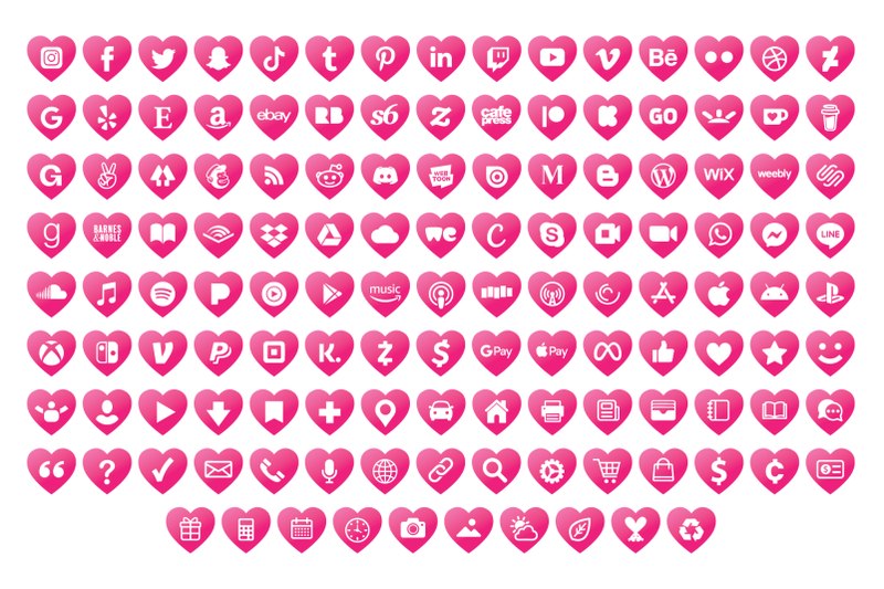 pink-heart-social-media-icons-set