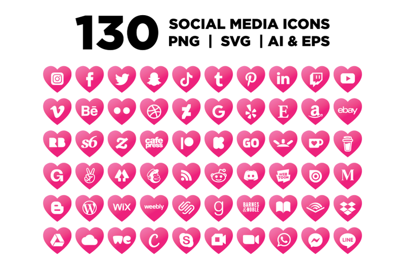 pink-heart-social-media-icons-set
