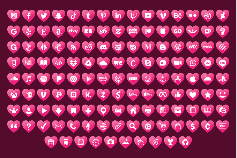 pink-heart-social-media-icons-set