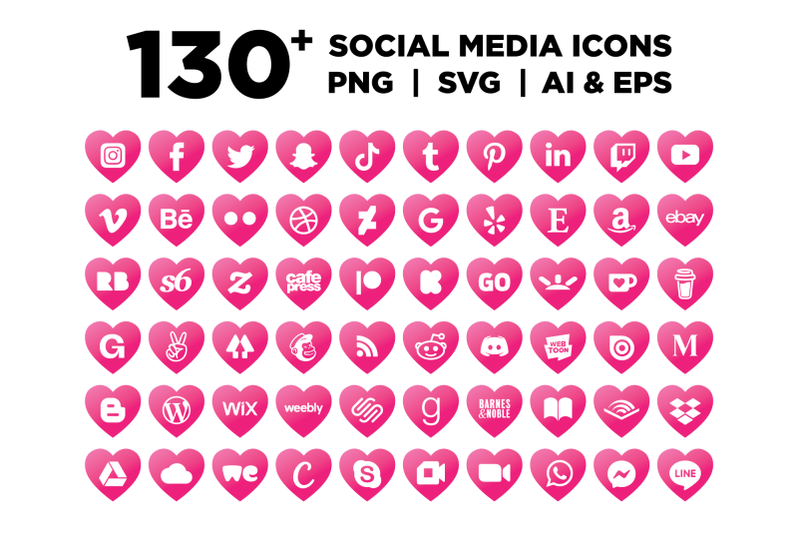 pink-heart-social-media-icons-set