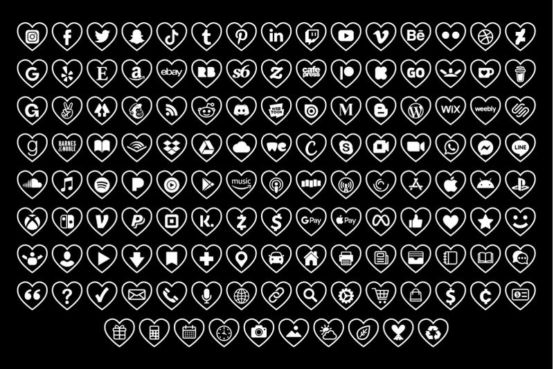 heart-outline-social-media-icons-set