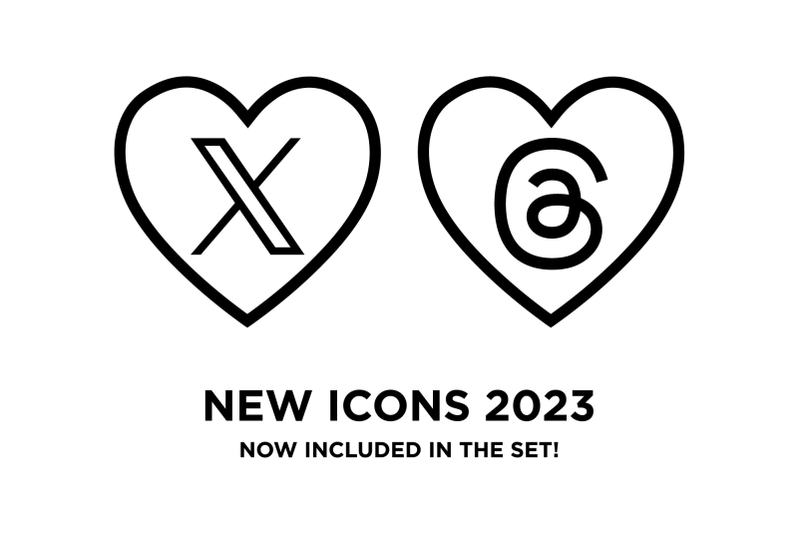 heart-outline-social-media-icons-set