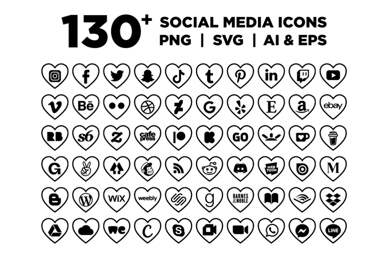 heart-outline-social-media-icons-set