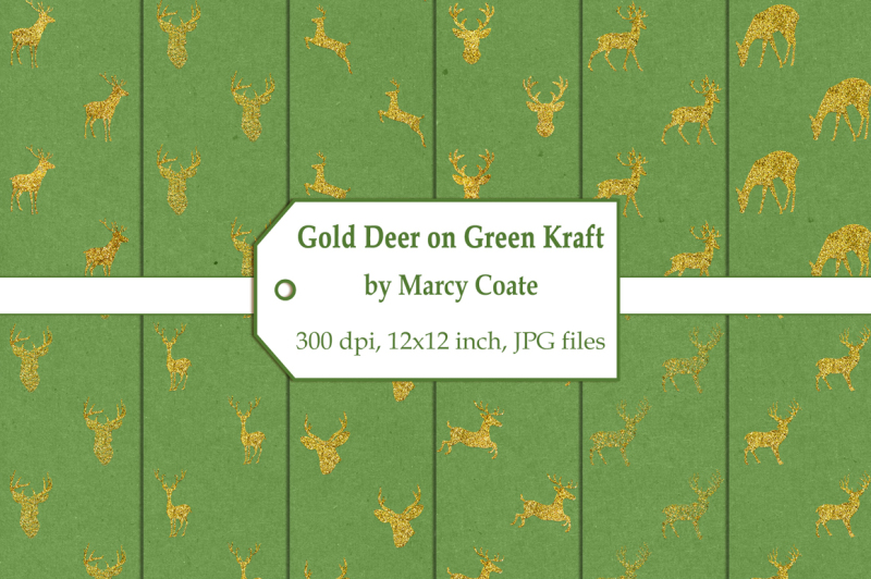 gold-deer-on-green-kraft-digital-papers