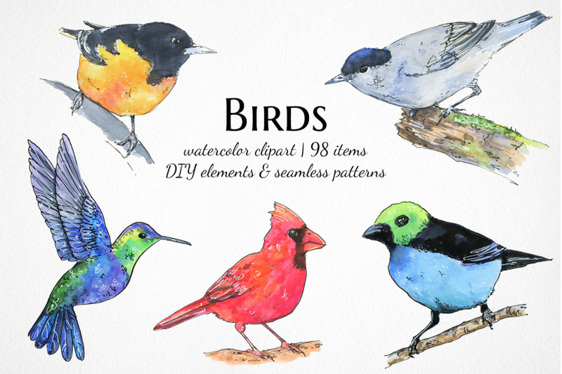 watercolor-swallow-birds-tropical-birds-seamless-patterns