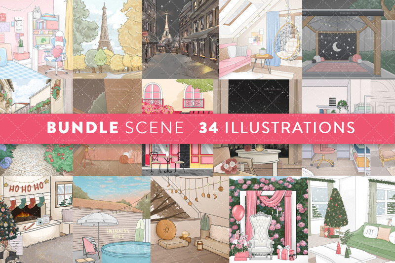 scene-illustration-clipart-bundle-fashion-background