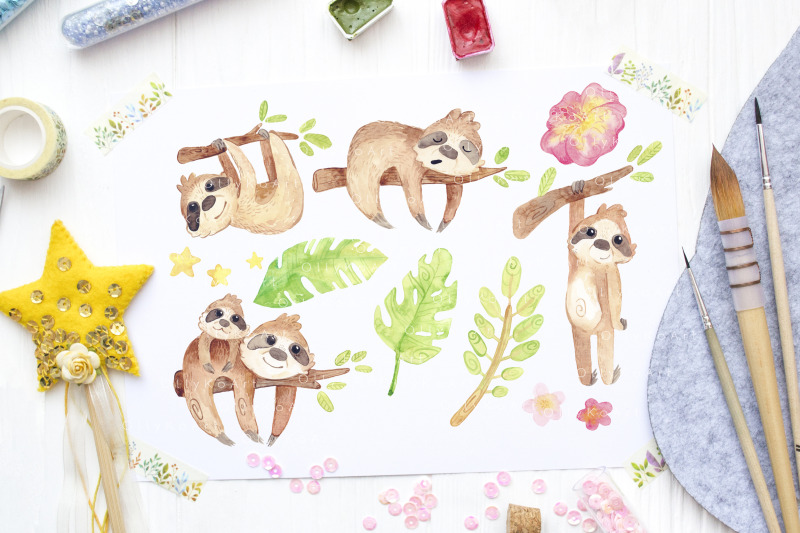 watercolor-sloths-clipart