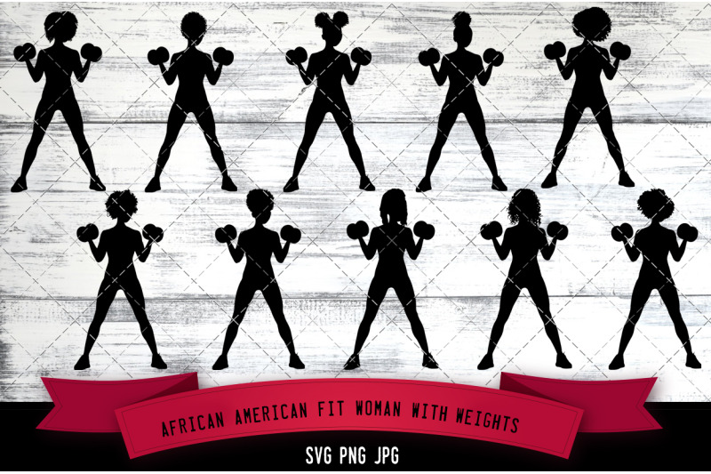african-american-fit-woman-with-weights-silhouette-vector