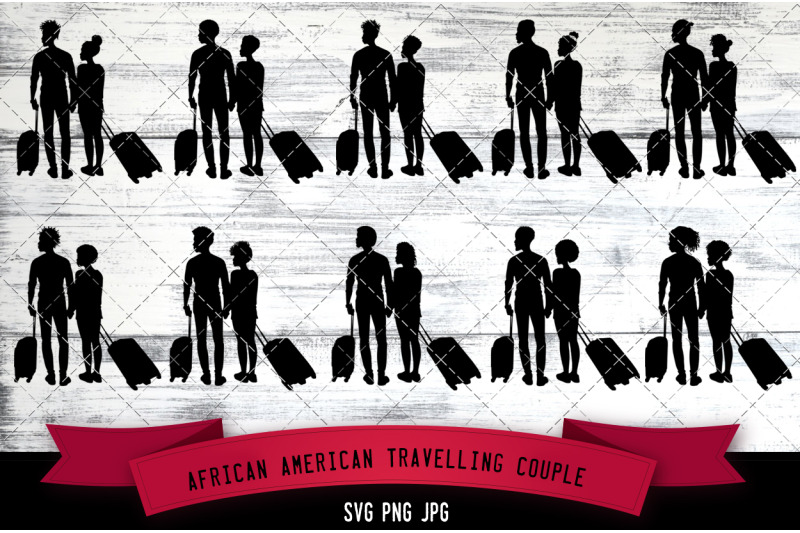 african-american-travelling-couple-silhouette-vector