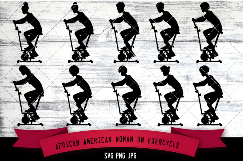 african-american-woman-on-exercycle-silhouette-vector