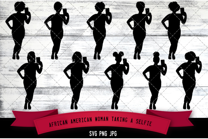 african-american-woman-taking-a-selfie-silhouette-vector