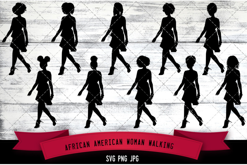 african-american-woman-walking-silhouette-vector