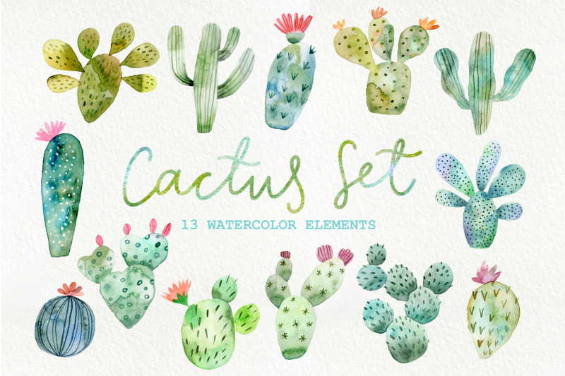 watercolor-catus-set