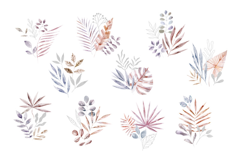watercolor-dusty-leaves-illustration-set