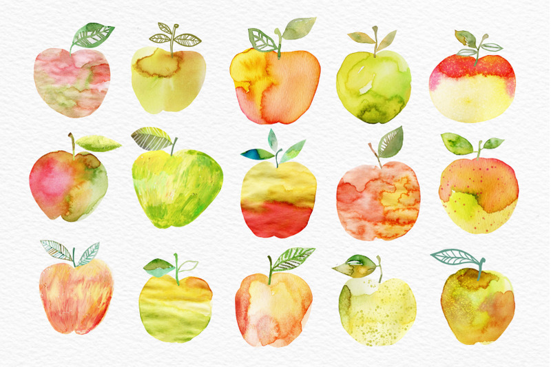 watercolor-apples-set