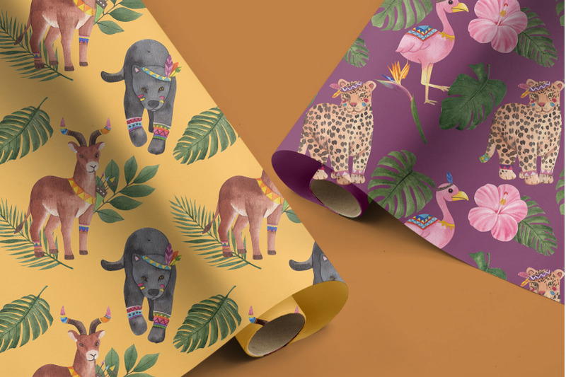 jungle-tribal-animals-at-safari-watercolor-illustration