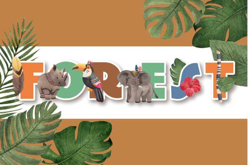 jungle-tribal-animals-at-safari-watercolor-illustration