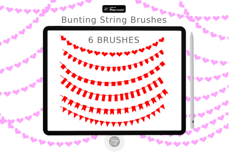 procreate-brush-set-heart-string-brush-bunting-flags-heart-procreat