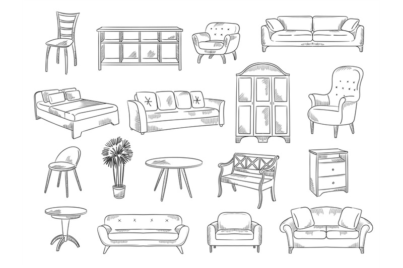 sketches-furniture-modern-interior-objects-chairs-beds-technical-draw