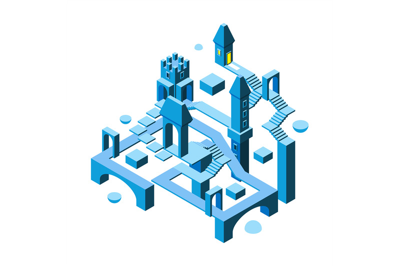 isometric-maze-building-3d-architectural-object-big-building-with-man